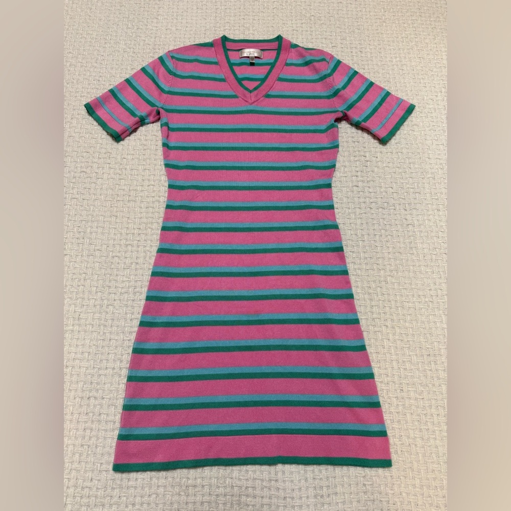 Gianni Feraud women’s green and pink stripped dress, small.
